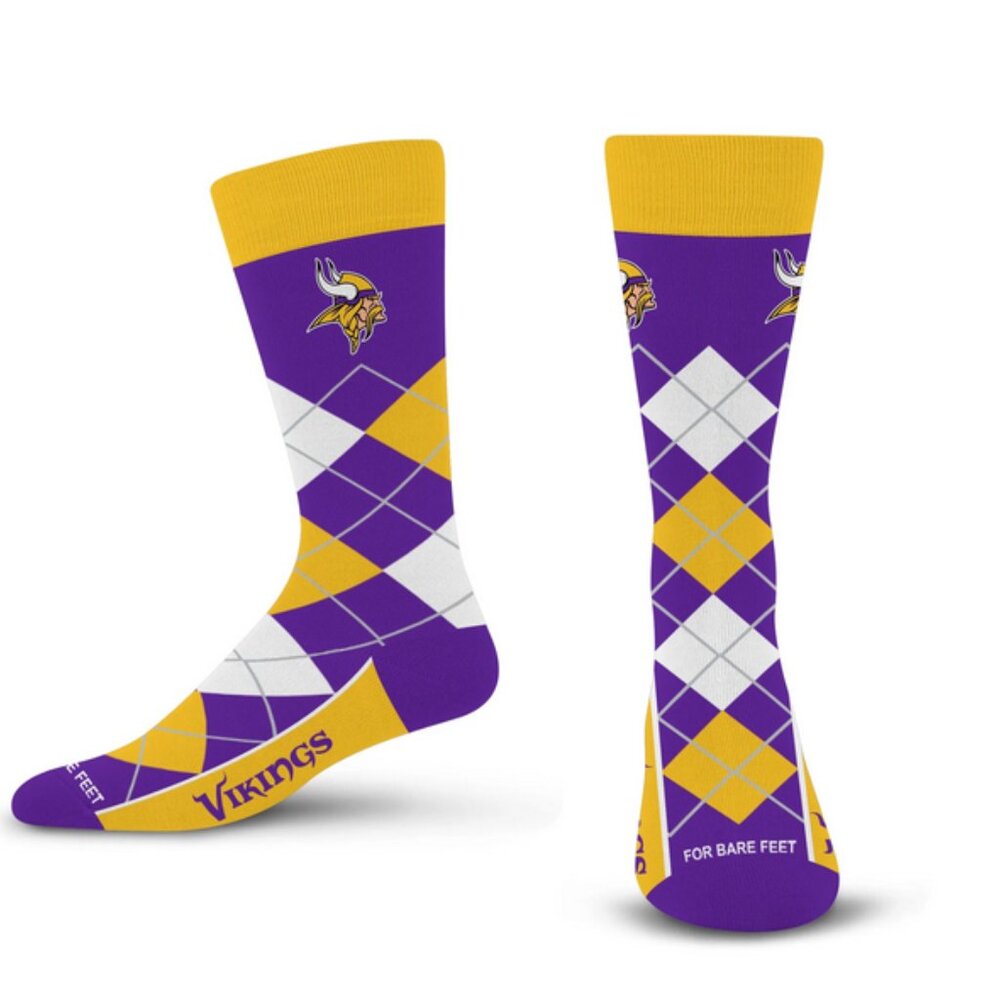 FOR BARE FEET Unisex NFL Minnesota Vikings Argyle Socks Size OS In Purple